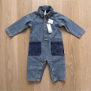 RYLEE & CRU - COLLARD BABY JUMPSUIT - DENIM LIGHT WASH - SIZE 6-12M